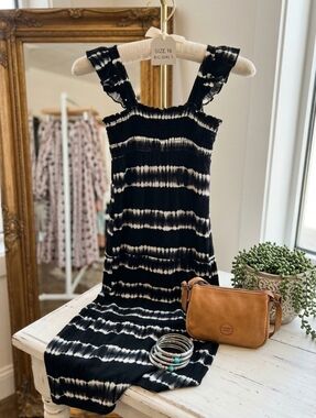 Wonder Nation Kids Girls 14 / 16 Black White Stretchy Maxi Summer Casual Dress